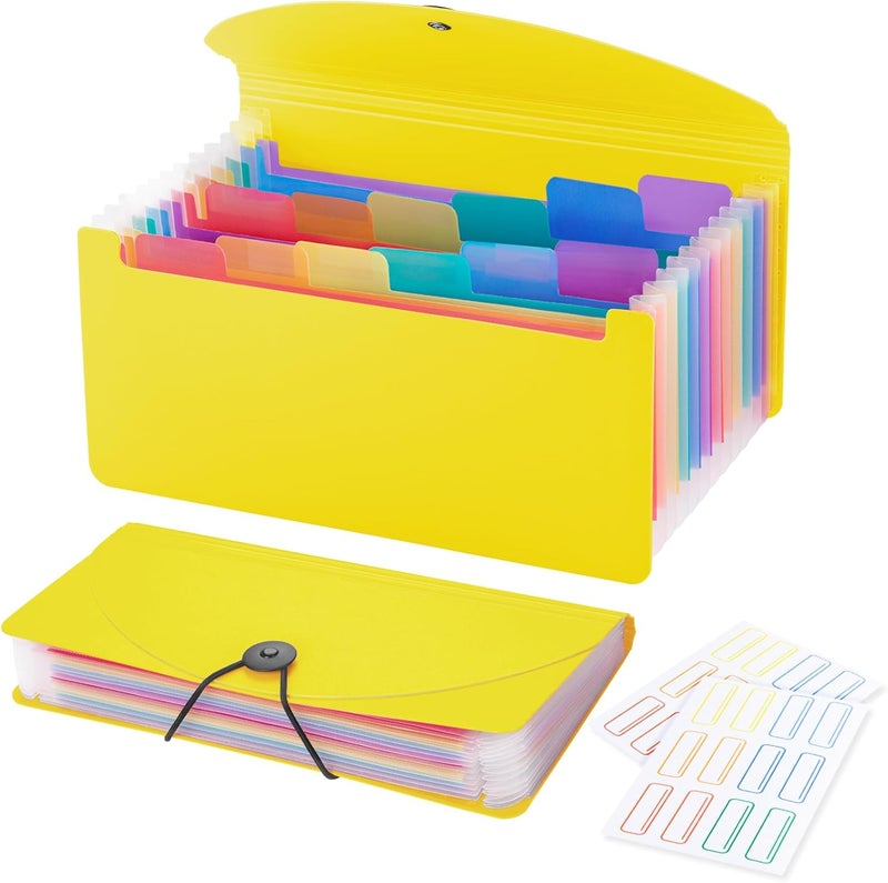 RIEJIN 13 Pocket A6 Receipt Organizer, 2 Pack Small Accordion File Organizer, Coupon Organizer with Labels - Yellow - Image 1